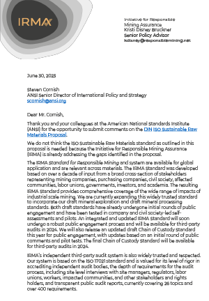 Thumbnail of cover of IRMA comments to ANSI re DIN ISO raw materials